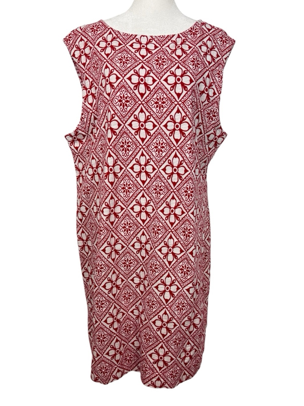 Boden 100% cotton red and white geometric print sleeveless shift dress size 14